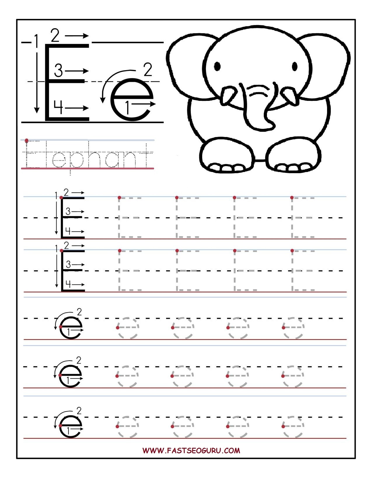 Printable Letter E Tracing Worksheets For Preschool Alphabet Worksheets Preschool Tracing 